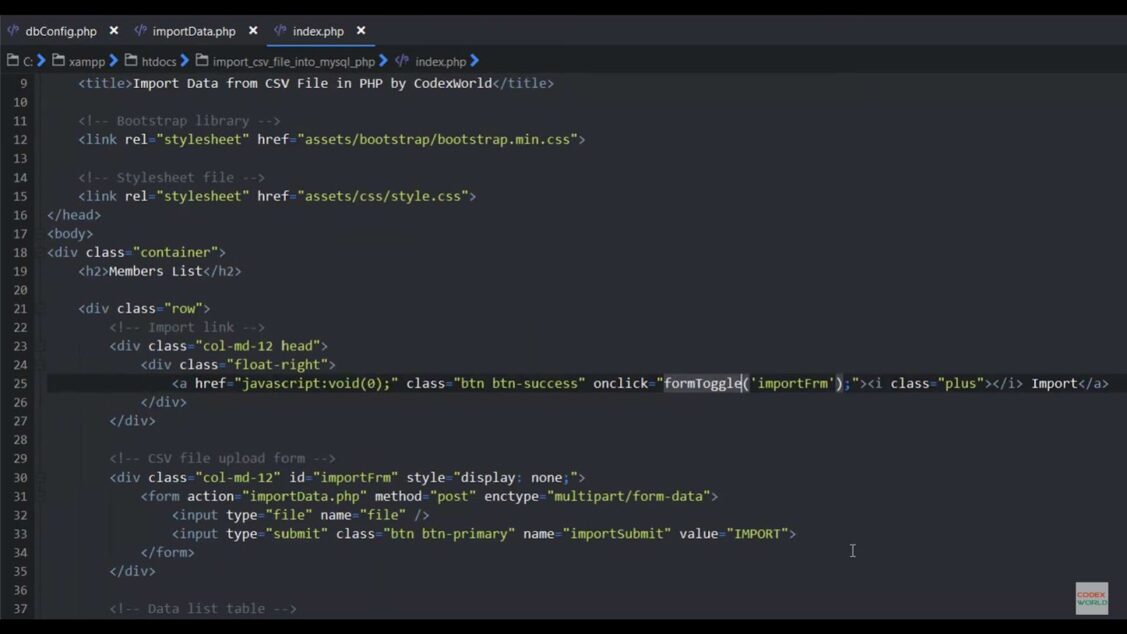 Process of import csv file data into mysql database using php