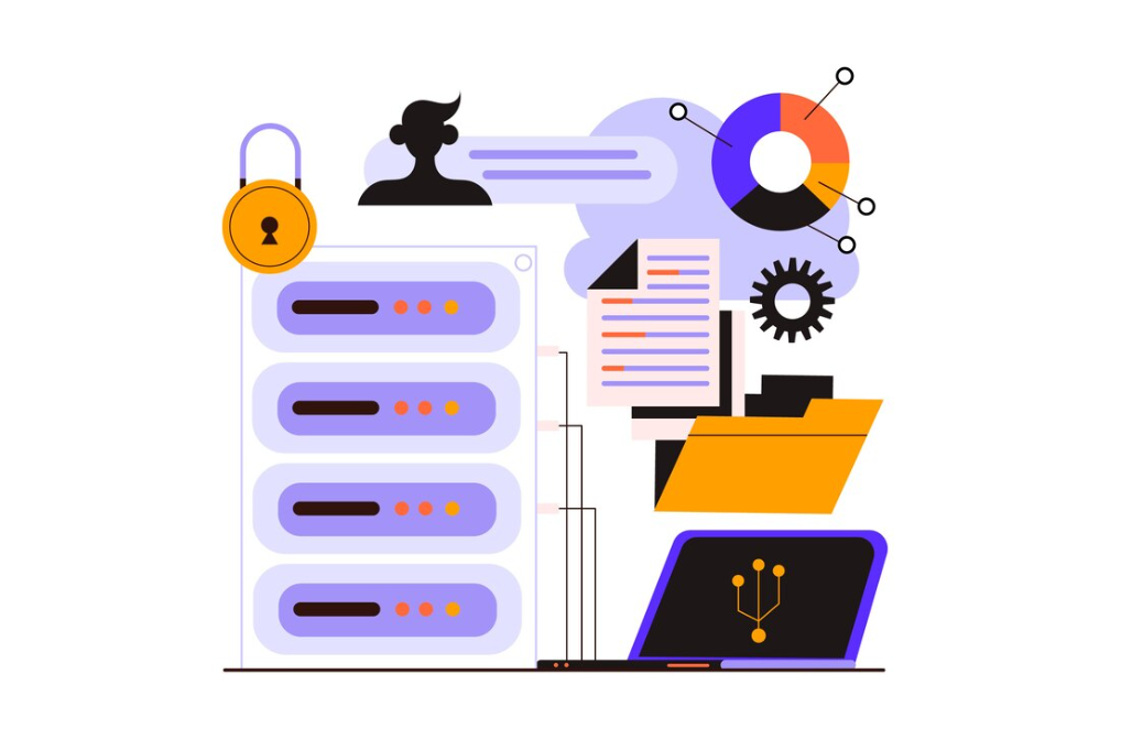 Illustration of a secure user authentication system with privacy icons